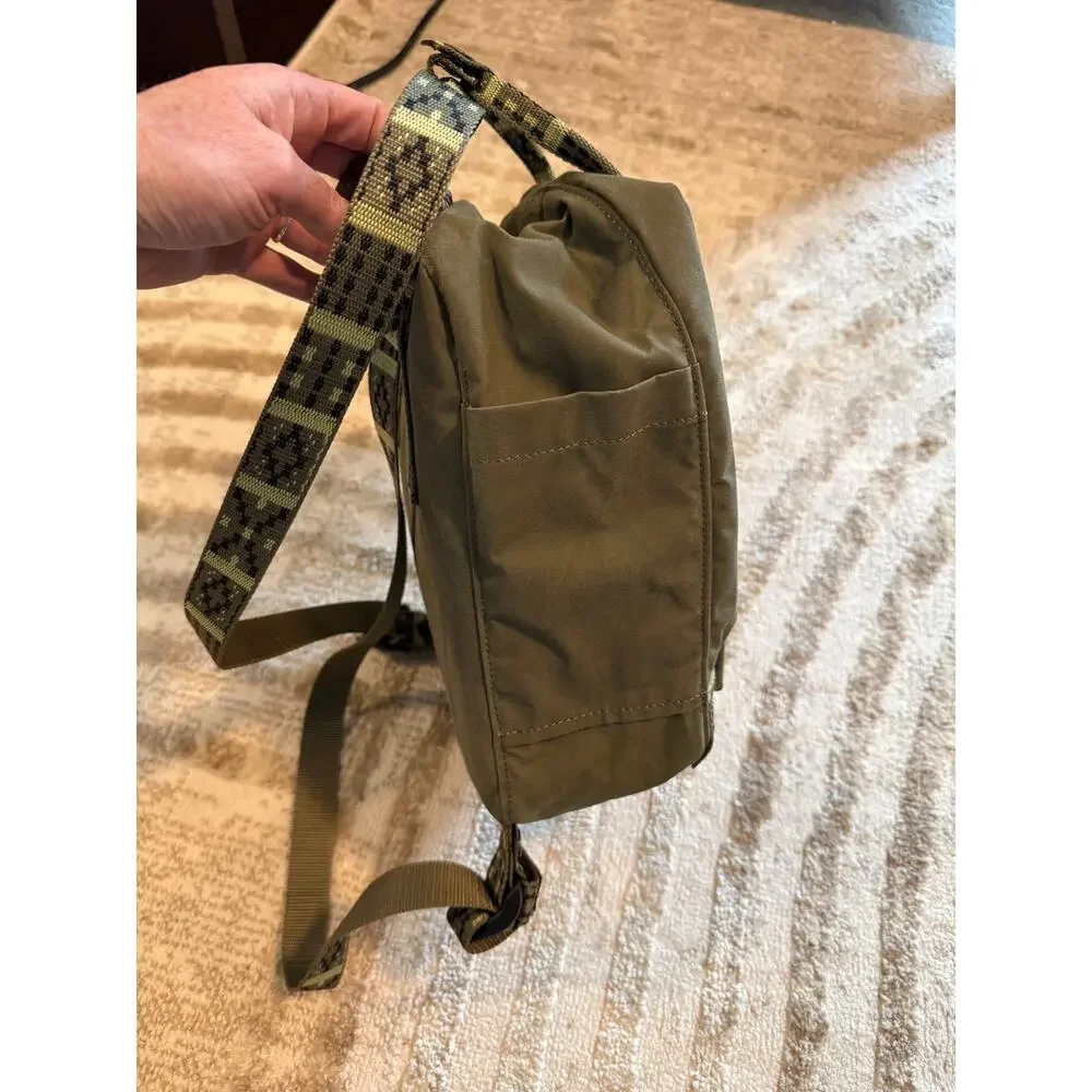 Fjallraven Kanken Mini Kanken Water Resistant Backpack Olive Green Folk Pattern